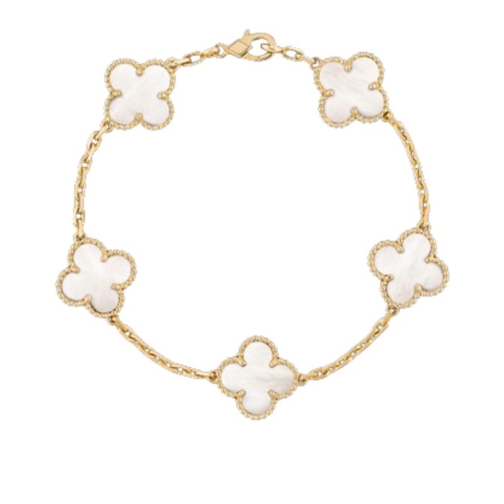Alhambra Style Gold and White 5 Clover Bracelet